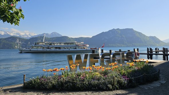 Schiff vor der Schiffstation in Weggis